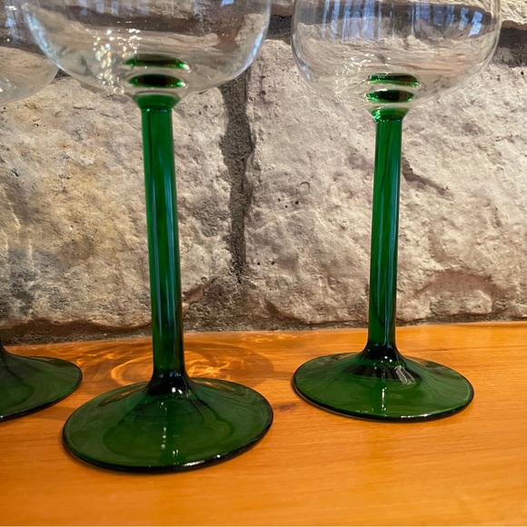 Vtg Emerald Green Stemmed Wine Glasses Cristel D' Arques Luminarc France Set 3 - Picture 2 of 6